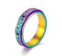 Hasdnker Rings Ring Jewellery Women Men Fashion Rainbow Moon Star Anxiety Rings For Women Men Fidget Ring Anti Anxiety Ring Stress Relief Spinner Ring 7 Rainbow