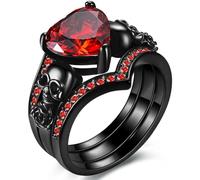 Hasdnker Rings Ring Jewellery Women Men Gothic Style Promise Ring Inlaid Heart Shape Zircon Skull Plus Dark Rose Design On The Band Engagement Wedding Ring 9 Red