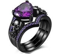 Hasdnker Rings Ring Jewellery Women Men Gothic Style Promise Ring Inlaid Heart Shape Zircon Skull Plus Dark Rose Design On The Band Engagement Wedding Ring 8 Purple