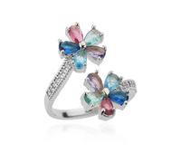 Hasdnker Rings Ring Jewellery Women Men Purple Zircon Double Flower Rings For Women Gold Color Flower Opening Ring Wedding Aesthetic Jewelry Jz4353P