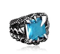 Hasdnker Rings Ring Jewellery Women Men Retro Punk Skull Claw Crystal Ring Ethnic Dragon Claw Ring Men'S Boys Charm Trend All-Match Party Jewelry Gift 7 Skyblue