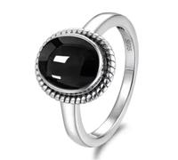 Hasdnker Rings Ring Jewellery Women Men Ring 8X10Mm Vintage Oval Natural Moonstone Rings Black Onyx Stone Rings Fine Jewelry For Women 7 R474Ba