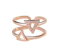 Hasdnker Rings Ring Jewellery Women Men Silver Color Double Layer Geometric Triangles Zirconia Ring For Women Resizable Rings Resizable Rose