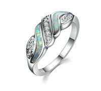 Hasdnker Rings Ring Jewellery Women Men Silver Elegant Rhombus Blue Simulated Opal Cz Wedding Jewelry Ring Size 6-10 9 White