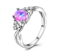 Hasdnker Rings Ring Jewellery Women Men Women Silver Oval Cut Pink Simulated Opal Cz Rings Jewelry Size 6-10 8