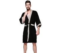 Haseil Men's Turkish Cotton Bathrobe Waffle Kimono Terry Cloth Hotel Spa Robes - Black -