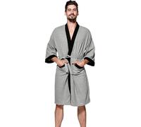 Haseil Men's Turkish Cotton Bathrobe Waffle Kimono Terry Cloth Hotel Spa Robes, Grey, Medium
