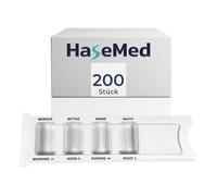 HaseMed Pill Box - Pack of 200, 4 Compartments for 1 Day, Medicine Box with Braille, Sliding Lid and Labelling Field, Practical Storage of Medicines in German and English