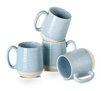 Hasense 15 Ounce Porcelain Coffee Mugs Set of 4 with Large Handle Perfect for Coffee, Tea, Milk, Chocolate and Latte, Unqiue Glaze Ceramic Coffee Cups Set for Man and Woman, Sky Blue