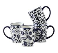 HASENSE 15OZ Coffee Mugs, Ceramic Coffee Mugs Set of 4 with Handle, Coffee Cups Ceramic with Blue and White Floral Patterns, Porcelain Mug Set for Coffee, Tea,Suitable for Home, Office, Vintage Blue