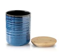 HASENSE 80oz Ceramic Food Storage Jar with Airtight Bamboo Lid - 7.5 Inch Large Kitchen Canister for Coffee, Sugar, Flour, Tea, Snacks - Wide Mouth Blue Container for Pantry Organization