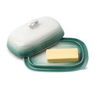 Hasense Butter Dish with Lid, Ceramic Butter Dish with Cover for Countertop, Porcelain Butter Keeper Holder with Handle Design for East West Coast Butter, Butter Tray with Lid for Fridge, Green