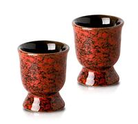 Hasense Ceramic Egg Cups for Soft Boiled Eggs, Porcelain Egg Stand Holders for Hard Boiled Eggs for Breakfast Time, Set of 2, Red