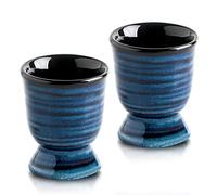 Hasense Ceramic Eggs Cups for Soft Boiled Eggs, Porcelain Egg Stand Holders for Hard Boiled Eggs for Breakfast Kitchen Decorative, Set of 2, Blue