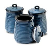 HASENSE Ceramic Food Storage Jars Set of 3,25 FL OZ Kitchen Canisters with Airtight Lids, Coffee,Tea and Sugar Containers, Farmhouse Decor for Kitchen, Blue