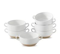Hasense Ceramic Soup Bowls with Handles, 24oz Oven Safe French Onion Soup Bowls Set of 6, White Serving Dishes for Entertaning, Ideal for Soup, Salad, Stew, Microwave & Dishwasher Safe