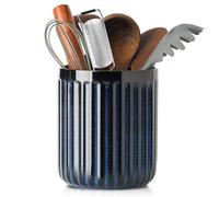 HASENSE Ceramic Utensil Holder, 7.3" x 6.2" Ribbed Utensil Crock for Farmhouse Decor, Porcelain Cooking Utensil Holder for Kitchen Countertop, Utensil Organizer for Housewarming Gift, Navy Blue