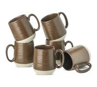 Hasense Coffee Cups Set of 6, 15 oz Stoneware Coffee Mugs with Big Handles, Modern Tea Cup for Indoor and Outdoor for Cocoa, Milk, Tea, Hot Chocolate, Soup, Valentine's Day Gifts, Brown