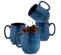 HASENSE Coffee Mugs Set of 4, 15 Ounce Ceramic Coffee Cups with Handle, Large Mug Set for Latte, Tea, Chocolate, Modern Cup Gift for Men and women, Dishwasher & Microwave Safe(Blue)