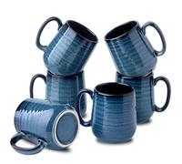 Hasense Coffee Mugs Set of 6, 12 Ounce Coffee Cups Set with Handle, Ceramic Tea Mugs for Kitchen, Blue Latte Mugs for Coffee,Cocoa, Tea, Stylish Mug Gift, Dishwasher and Microwave Safe