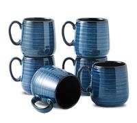 Hasense Espresso Cups 8 oz, Small Coffee Cups Set of 6, Ceramic Mugs with Handle for Coffee, Tea, Cappuccino and Mocha, Dishwasher & Microwave Safe, Blue