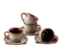 Hasense Espresso Cups with Saucers, 4 oz Small Ceramic Espresso Coffee Mugs Set of 4, Cute Cappuccino Cup Set, Demitasse Cups Perfect for Espresso Shots, Cappuccino, Tea-Grey Brown