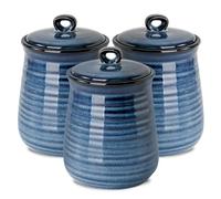Hasense Kitchen Canisters Set with Airtight Lid for Countertop, 25 Ounce Ceramic Vintage Food Storage Jars Containers Set of 3 with Cover for Coffee, Sugar, Tea, Spice, Candy and Nut, Navy