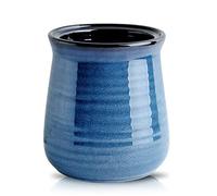 HASENSE Large Utensil Holder Crock for Kitchen Counter, 7.1" Ceramic Cooking Utensil Organizer for Countertop, Farmhouse Vintage Utensil Caddy for Spatula Spoon, Rustic Home Table Decor, Blue