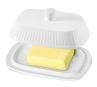 Hasense Porcelain Butter Keeper, Butter Dish with Lid, Large Butter Containe with Cover, Butter Holder for West East Coast Butter, Kitchen Decor, Housewarming Gift, White