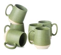 Hasense Porcelain Coffee Mugs Set of 6, 15 Ounce Large Ceramic Coffee Cups Set with Handle for Latte, Tea, Cocoa and Hot Chocolate, Green Coffee Mugs for Men and Women, Microwave Safe