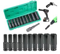 HASERY Deep Socket Set 1/2 inch 10 to 24mm, Extra Long Reach, 11 pcs Impact Driver Hex Bit Sockets, with 1/4 Hex Shank Adapter, Car Large Torque Wrench for Drill, Ratchet, Heavy Duty Spanner Tool