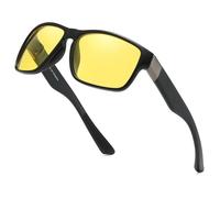 HASFOX NV7201 Night Vision Driving Glasses Yellow Lens Polarized Anti Glare Night UV Protection, Black Frame A01, Medium