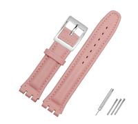 HASGTFM 17mm 19mm Waterproof Leather Watch Strap Band Black Brown White With Clasp Fit For Swatch Wathcband(A Pink,19mm silver buckle)