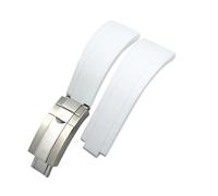 HASGTFM 20mm 21mm Rubber Short Buckle Watchband Fit For Rolex Fit For Daytona Submariner Role OYSTERFLEX Yacht Master Small Wrist Silicone Strap(White-Buckle,21mm)