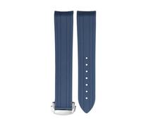 HASGTFM 20mm Curved End Rubber Silicone Watchband Fit For Omega Fit For Seamaster 300 Wristbelt Men Women Bracelet Watch Accessories(Blue-silver buckle)
