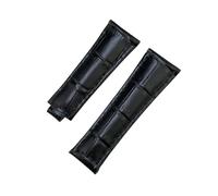 HASGTFM 20mm Metal Link Curved End Crocodile Grain Leather Watchband Fit For Rolex Submariner Fit For GMT Fit For DAYTONA Yacht-Master Black Green Strap(Black,20MM_NO BUCKLE)