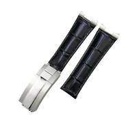 HASGTFM 20mm Metal Link Curved End Crocodile Grain Leather Watchband Fit For Rolex Submariner Fit For GMT Fit For DAYTONA Yacht-Master Black Green Strap(Black Link Buckle,20MM_GOLD)