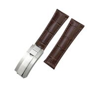 HASGTFM 20mm Metal Link Curved End Crocodile Grain Leather Watchband Fit For Rolex Submariner Fit For GMT Fit For DAYTONA Yacht-Master Black Green Strap(Brown Buckle,20MM_NO BUCKLE)