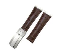 HASGTFM 20mm Metal Link Curved End Crocodile Grain Leather Watchband Fit For Rolex Submariner Fit For GMT Fit For DAYTONA Yacht-Master Black Green Strap(Brown Link Buckle,20MM_ROSE)