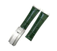 HASGTFM 20mm Metal Link Curved End Crocodile Grain Leather Watchband Fit For Rolex Submariner Fit For GMT Fit For DAYTONA Yacht-Master Black Green Strap(Green Link Buckle,20MM_NO BUCKLE)
