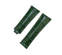 HASGTFM 20mm Metal Link Curved End Crocodile Grain Leather Watchband Fit For Rolex Submariner Fit For GMT Fit For DAYTONA Yacht-Master Black Green Strap(Green,20MM_NO BUCKLE)
