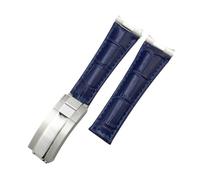 HASGTFM 20mm Metal Link Curved End Crocodile Grain Leather Watchband Fit For Rolex Submariner Fit For GMT Fit For DAYTONA Yacht-Master Black Green Strap(Blue Link Buckle,20MM_NO BUCKLE)