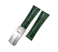 HASGTFM 20mm Metal Link Curved End Crocodile Grain Leather Watchband Fit For Rolex Submariner Fit For GMT Fit For DAYTONA Yacht-Master Black Green Strap(Green Buckle,20MM_NO BUCKLE)