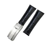 HASGTFM 20mm Metal Link Curved End Crocodile Grain Leather Watchband Fit For Rolex Submariner Fit For GMT Fit For DAYTONA Yacht-Master Black Green Strap(Black Buckle,20MM_ROSE)