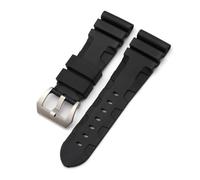 HASGTFM 22mm 24mm 26mm Nature Rubber Silicone Watchband Fit For Panerai Fit For Luminor PAM441 Black Blue Orange Sport Watch Strap Tools(Black-silver,26mm without buckle)