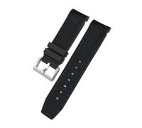 HASGTFM 23mm 22mm Curved End Silicone Rubber Watchband Fit For Tudor Black Bay Bronze Pelagos Fit For Longines Conquest HydroConquest L3 Watch Strap(Black black-Silver,22mm)
