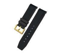HASGTFM 23mm 22mm Curved End Silicone Rubber Watchband Fit For Tudor Black Bay Bronze Pelagos Fit For Longines Conquest HydroConquest L3 Watch Strap(Black black-golden,23mm)