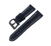 HASGTFM 24mm 26mm Nylon Fabric Watchband Fit For Panerai Submersible Fit For Luminor PAM00984 441 Black Blue Gray Canvas Leather Watch Strap(Black White Black,24mm)