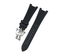 HASGTFM 25mm*13mm Concave Interface Silicone Rubber Watchband Fit For Patek Philippe 5711 5726 5712 5980 Watch Strap(Folding,25MM_SILVER BUCKLE)