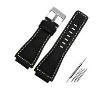 HASGTFM 35mm*24mm Genuine Leather Watchband Men's Wristband Fit For Bell Ross BR-01 And BR-03 Strap Wrist Belt Bracelet + Tool(Black silver)